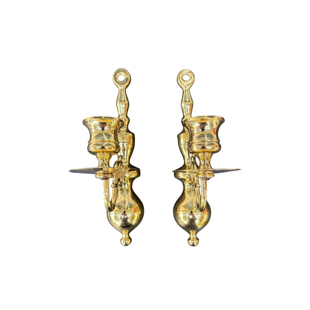 Pair of Vintage Brass 9” Wall Sconces Brass Candlestick Holders Wall Decor